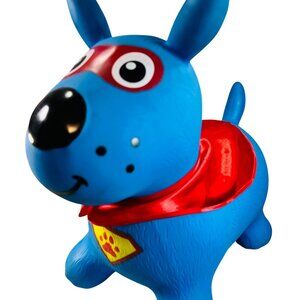 Waddle Blue Superhero Dog Bouncy Ball Hopper Ride Red Cape 19" Kid Toy Animal